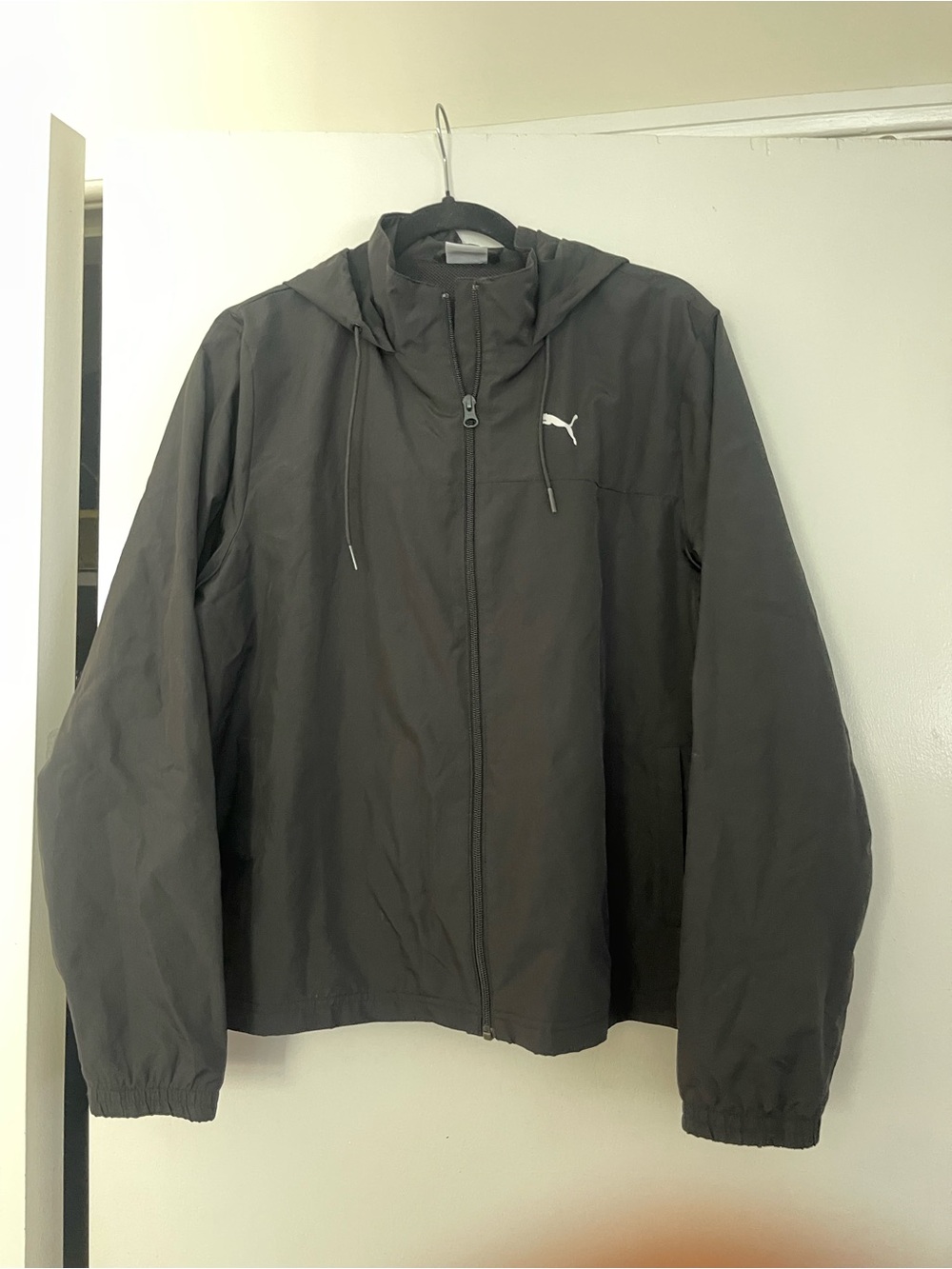 Puma Black Hooded Windbreaker Zip Jacket with White Logo